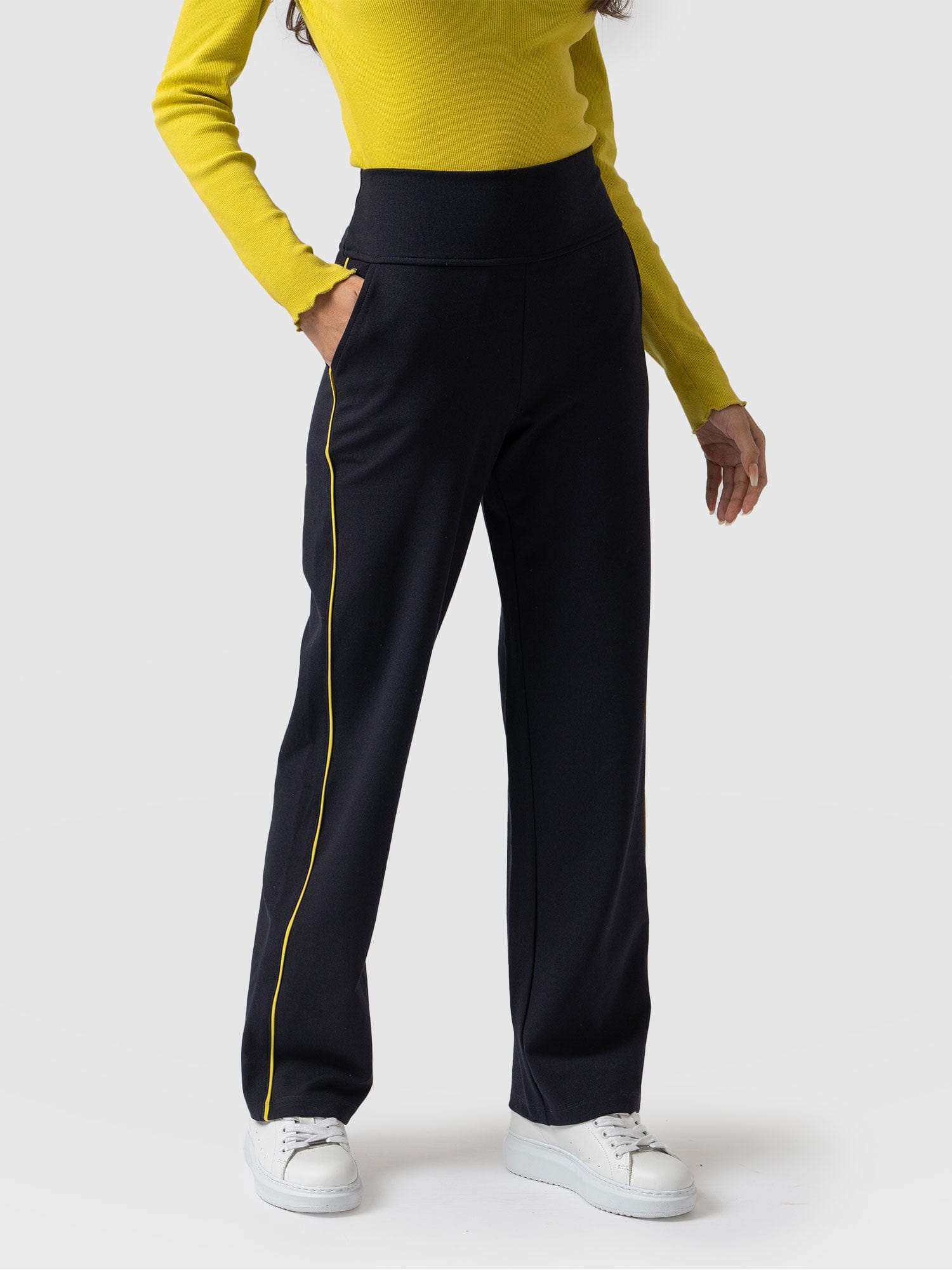 Runway Pant Navy with Lime Piping - Women's Trousers | Saint + Sofia® UK